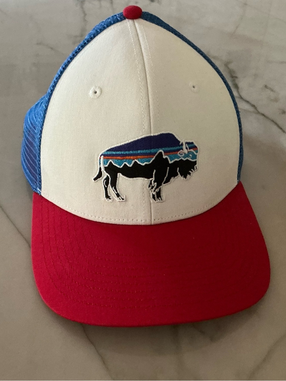 Patagonia Fitz Roy Bison Trucker Hat Red White Blue Snapback